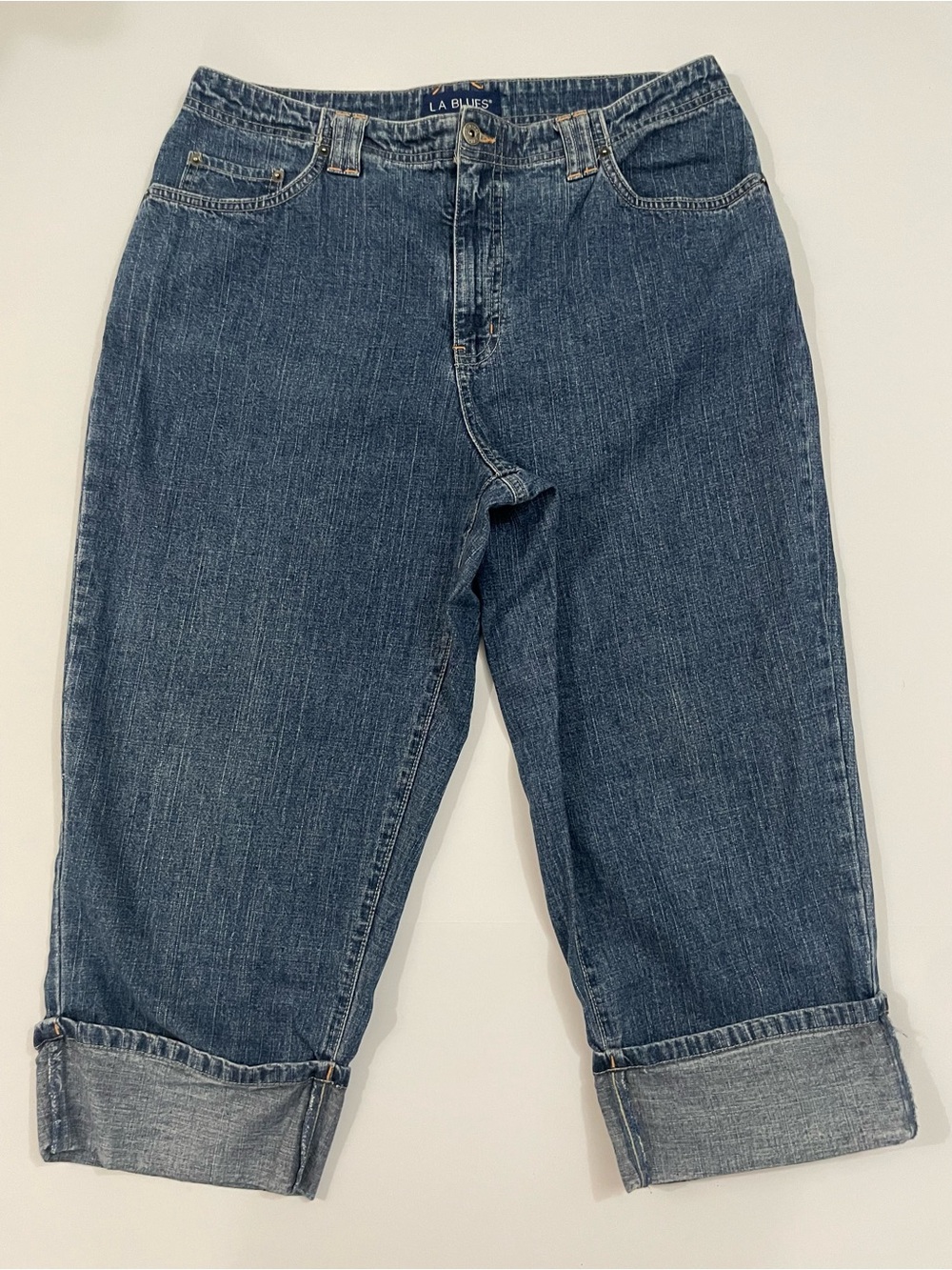 VTG L.A. Blues Denim Cuffed Capri Jeans Size 16W Medium Wash 100% Cotton